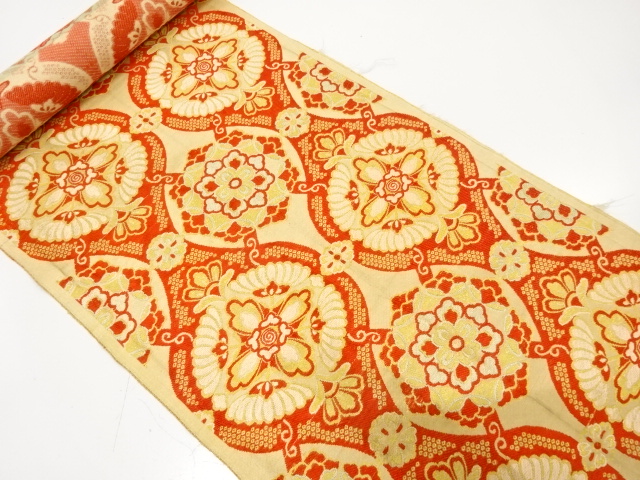 アンティーク　立涌に華紋織り出し　子供帯地反物